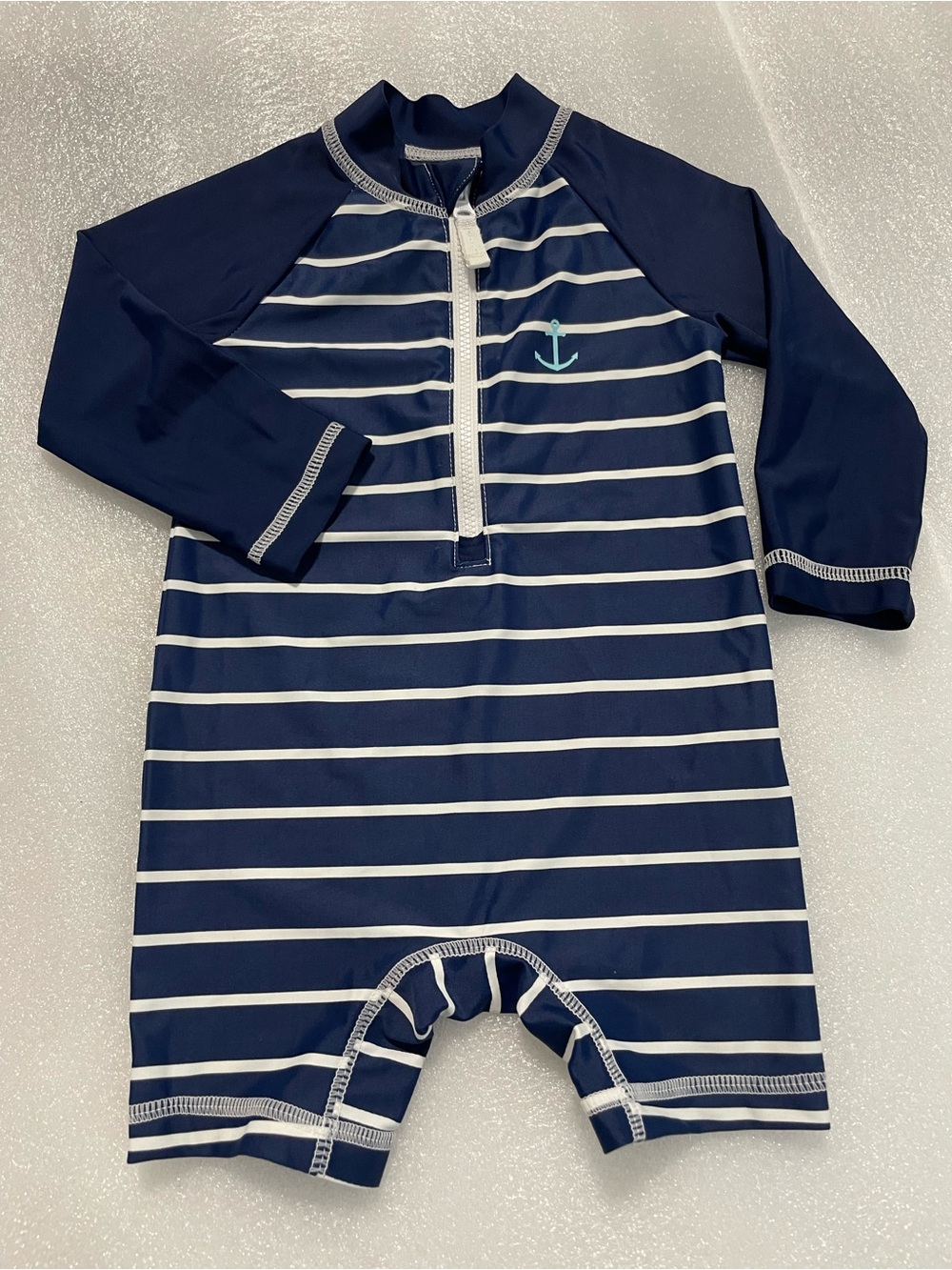 Carter's Navy and White Striped Infant Zip Swim Top
